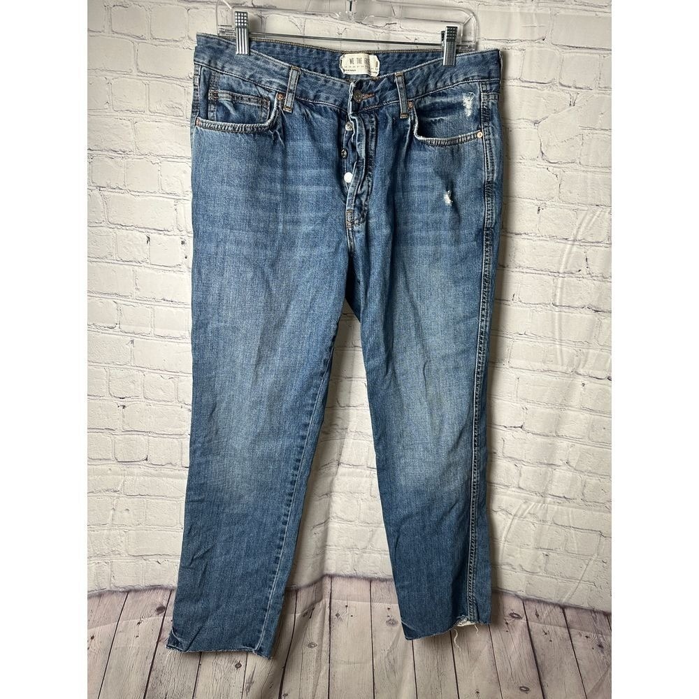 We The Free Free People Mens Blue Distressed Button Fly Raw Hem Jeans Size 29